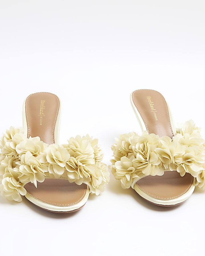 Yellow 3D Flower Mule Sandals