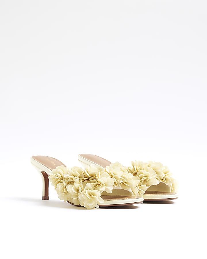 Yellow 3D Flower Mule Sandals