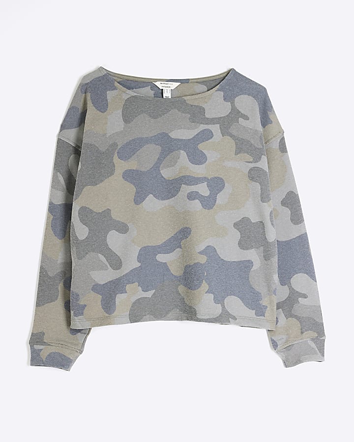 Green Long Sleeve Camouflage Sweatshirt