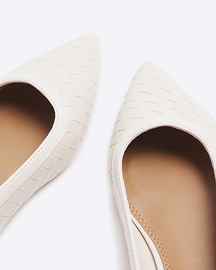 Cream Woven Pointed Slingback Pumps