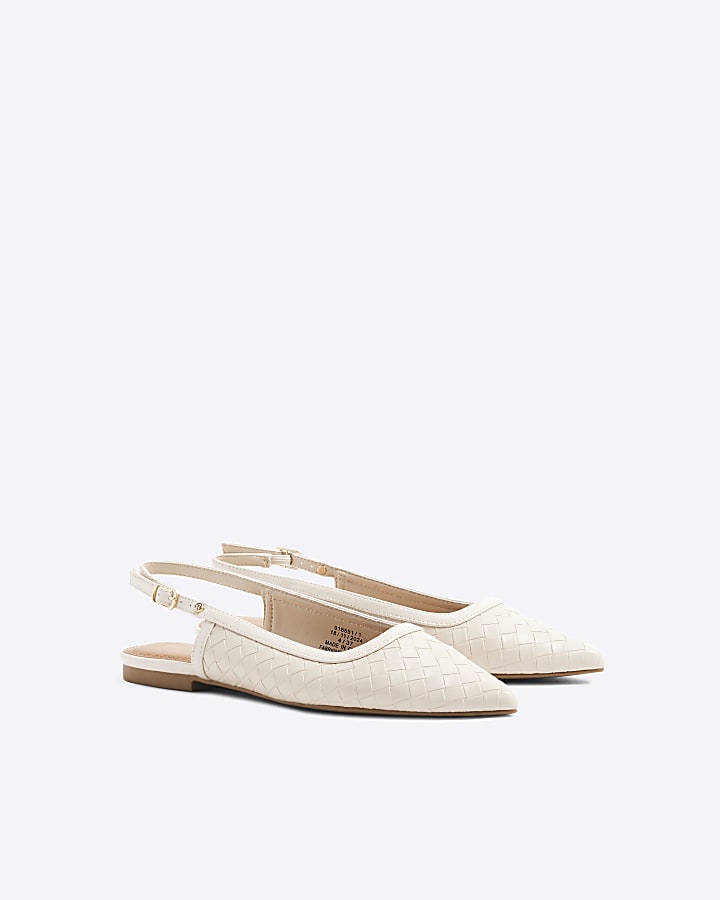 Cream Woven Pointed Slingback Pumps