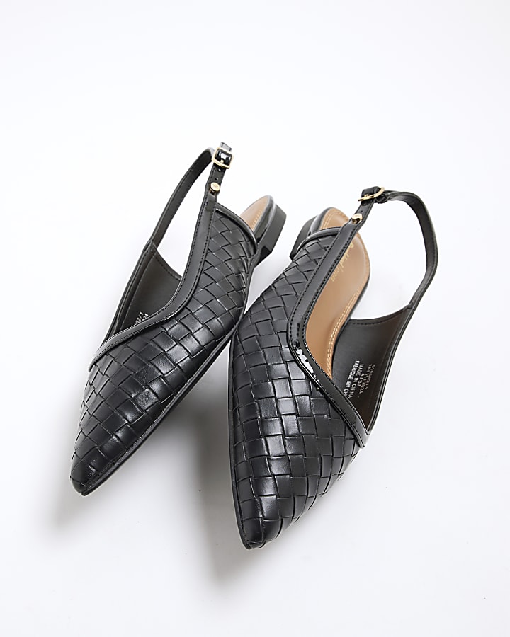 Black Woven Pointed Slingback Pumps