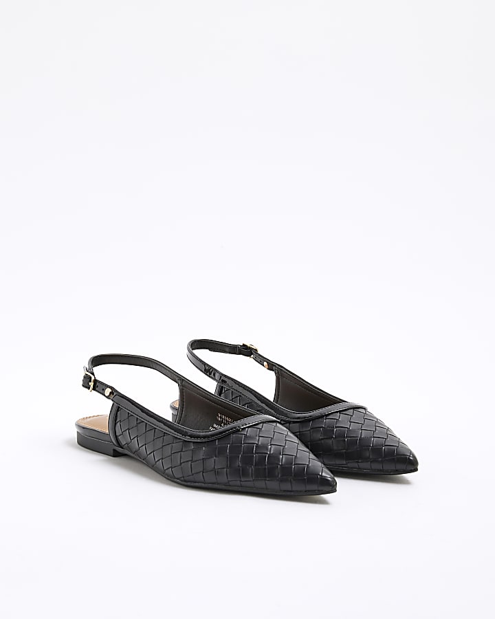 Black Woven Pointed Slingback Pumps