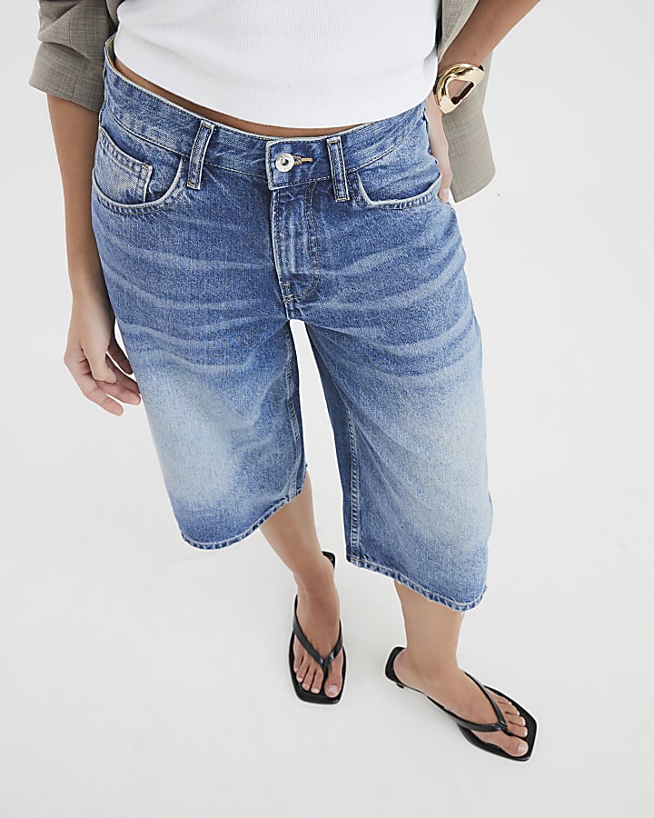 Blue Mid Rise Longline Jorts