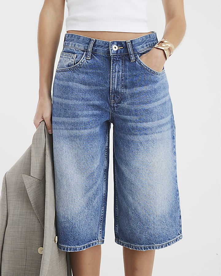 Blue Mid Rise Longline Jorts