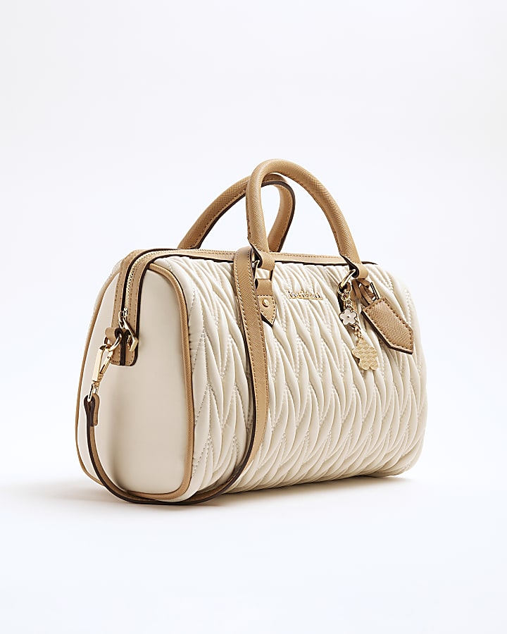 Cream Faux Leather Scrunch Cross Body Bag