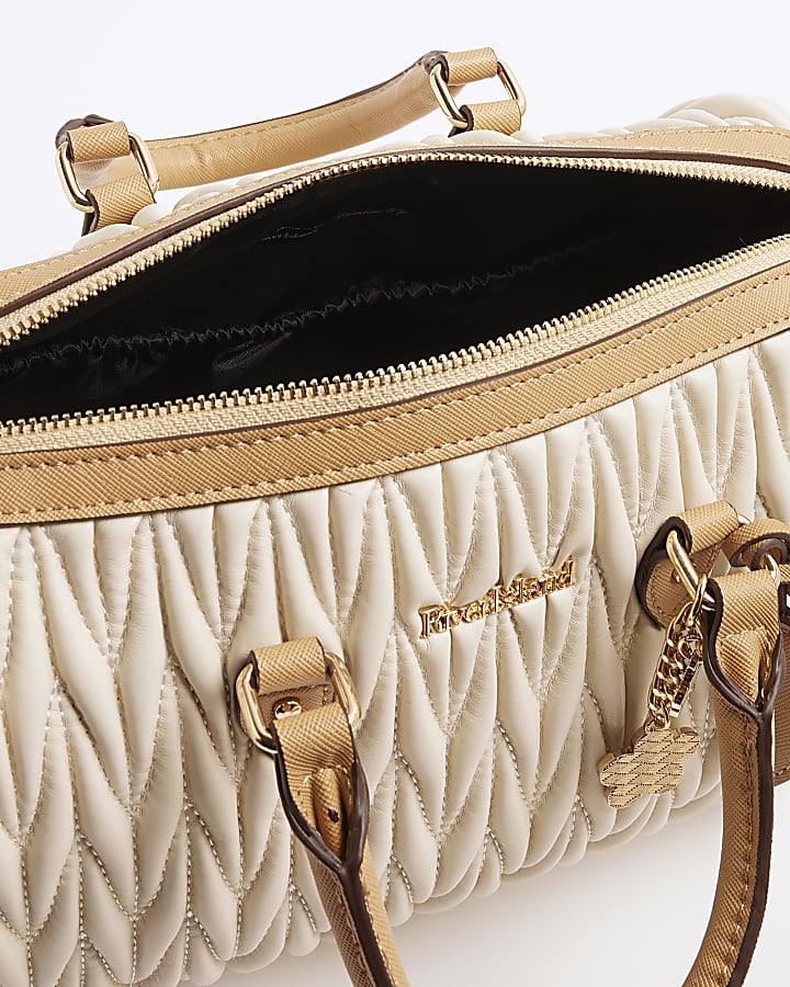 Cream Faux Leather Scrunch Cross Body Bag