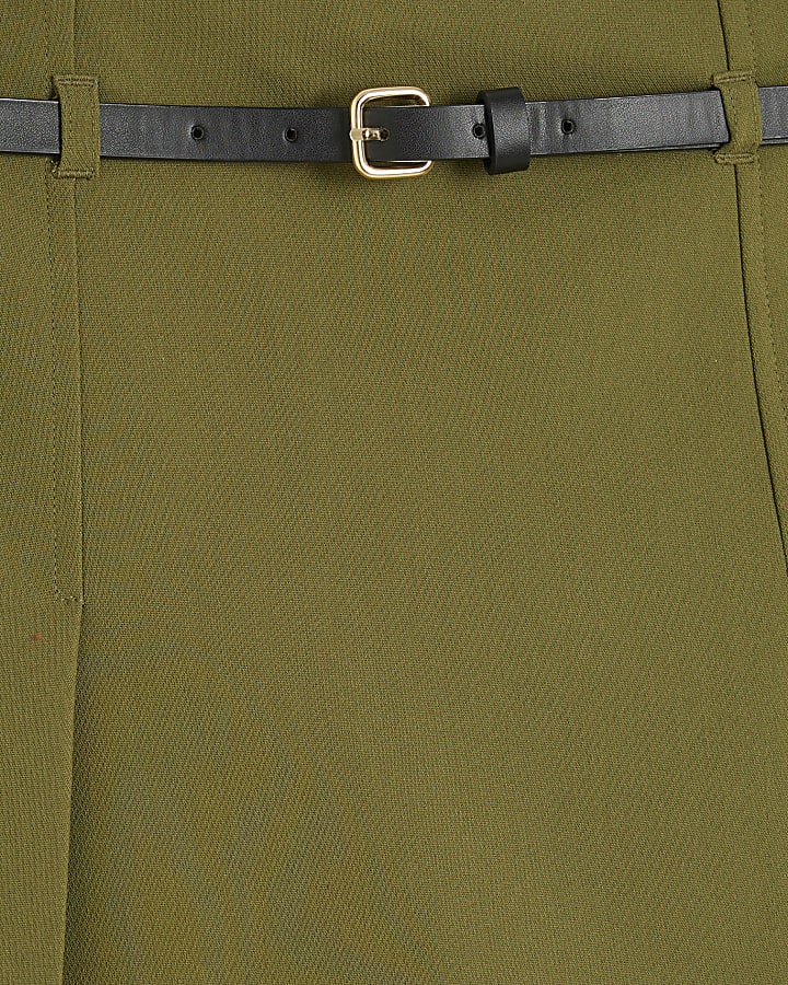 Khaki Belted Tailored Mini Skort