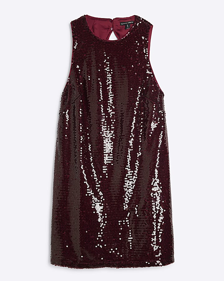 Red Sleeveless Sequin Mini Shift Dress