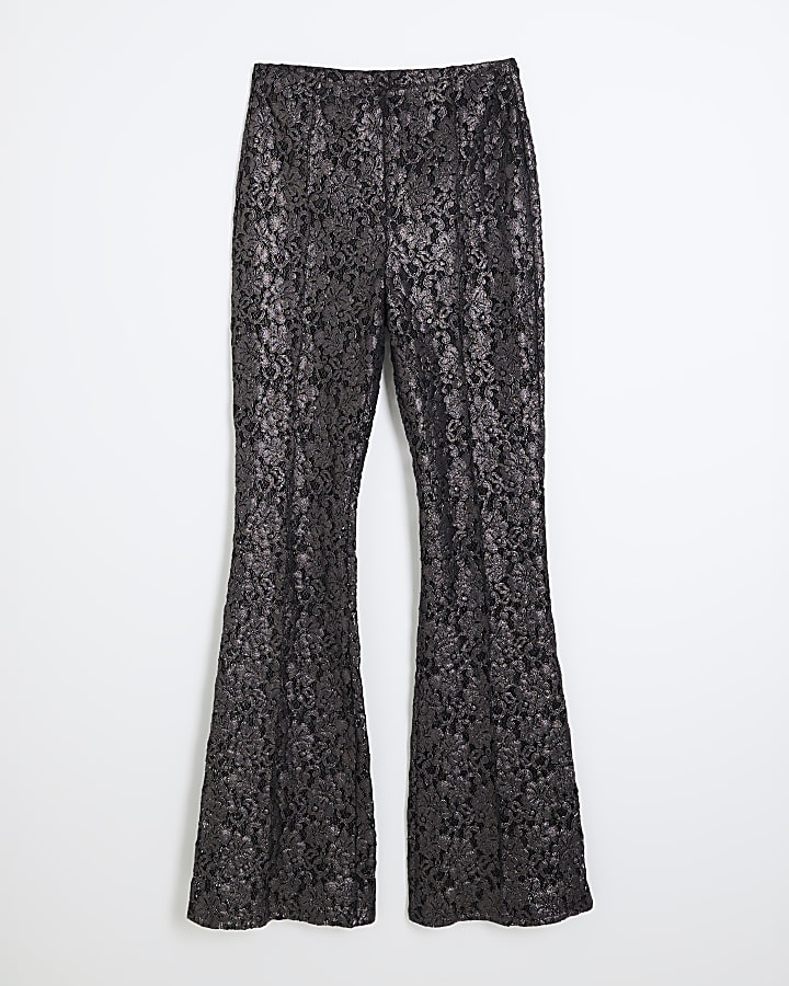 Black Metallic Lace Trousers