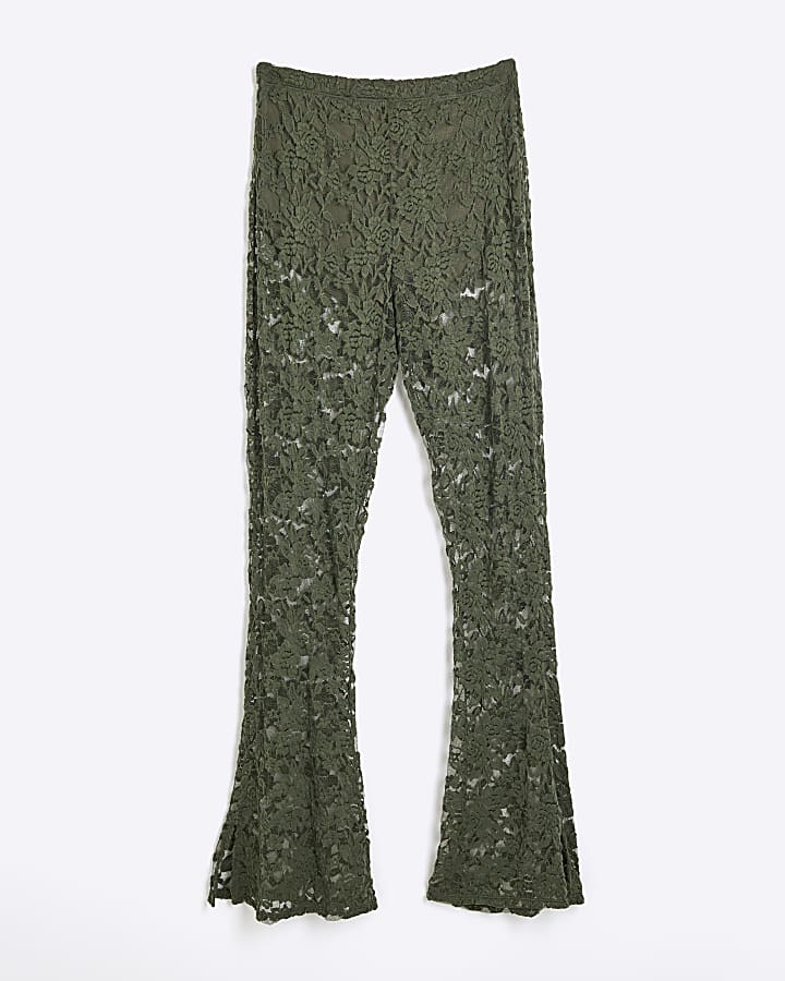 Green Lace Bootcut Flare Trousers