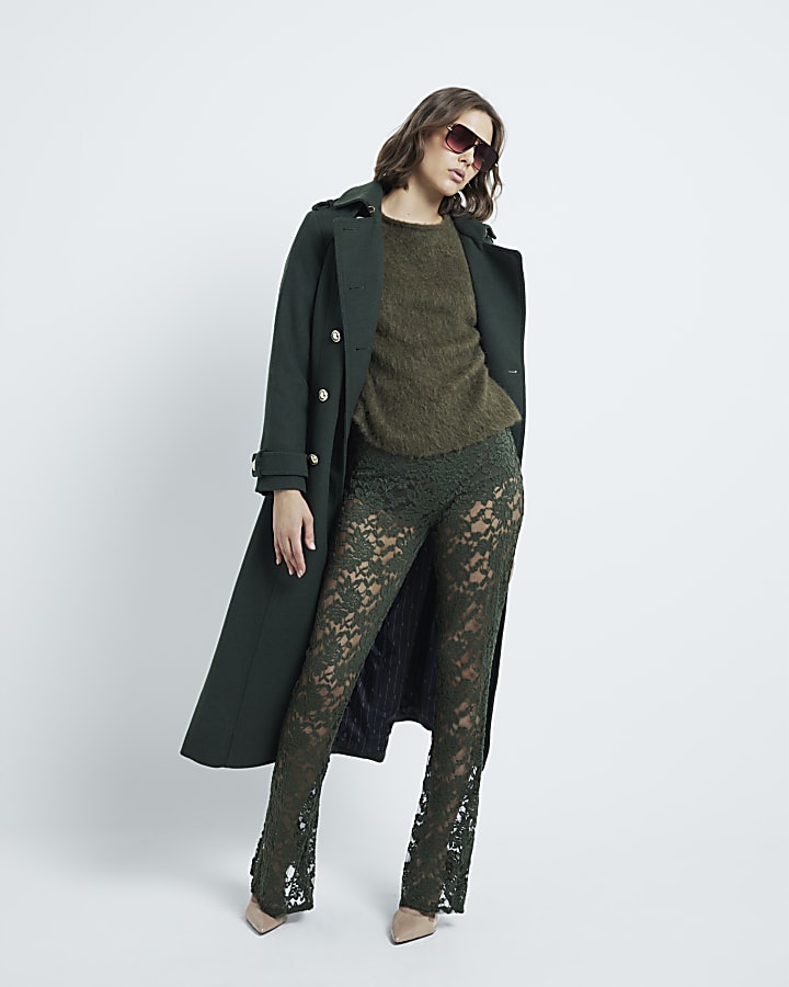 Green Lace Bootcut Flare Trousers