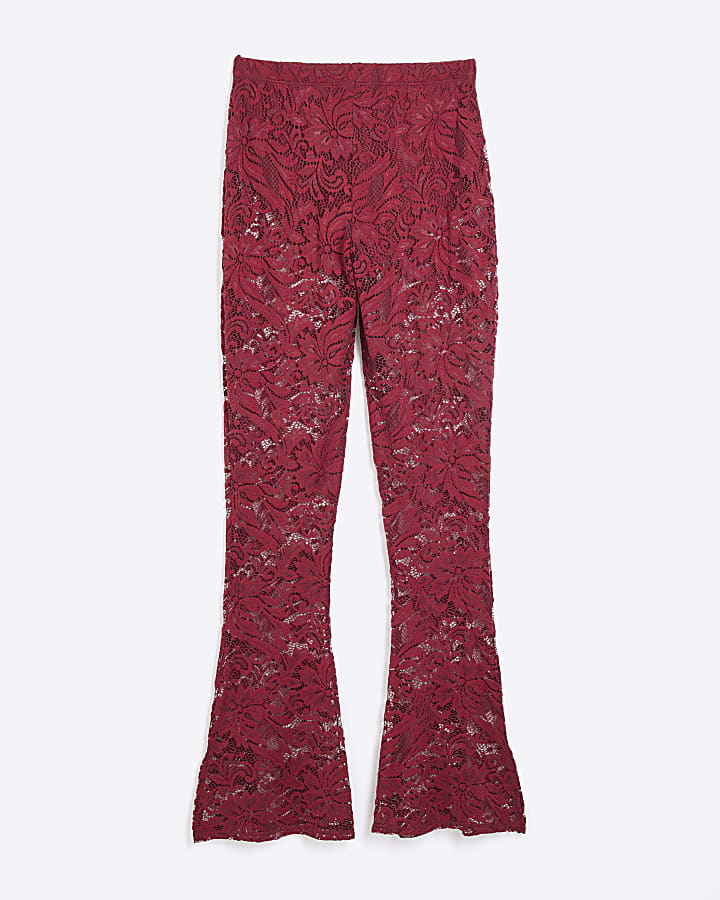 Red Lace Flared Trousers