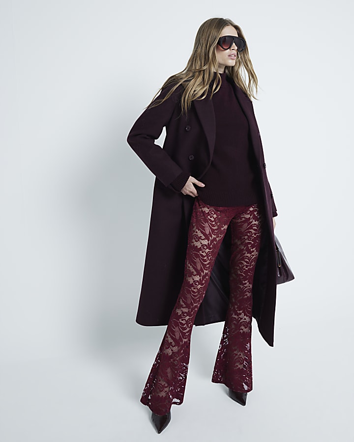 Red Lace Flared Trousers