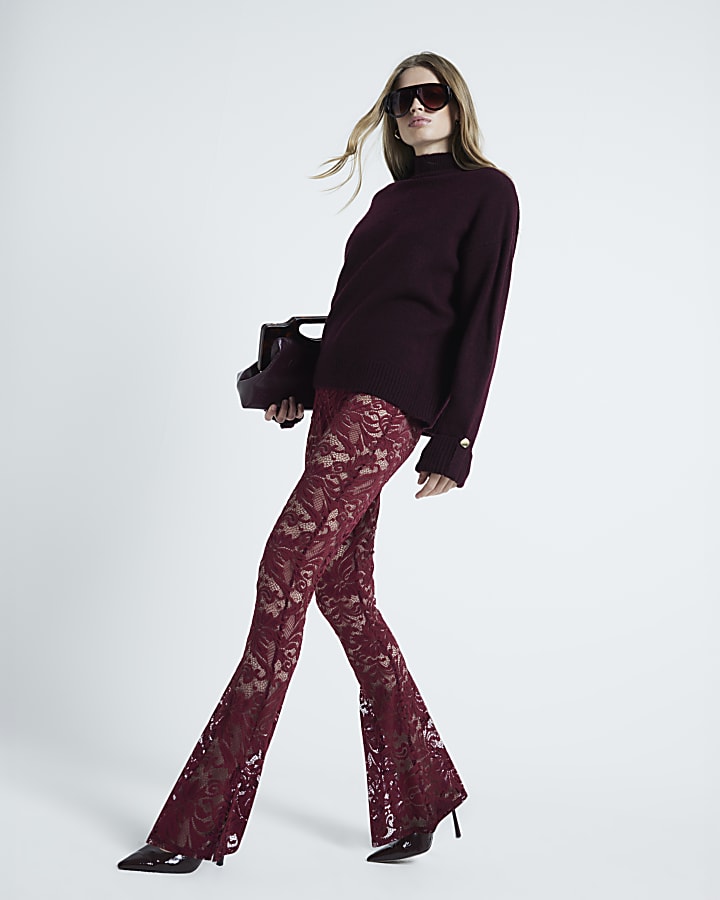 Red Lace Flared Trousers