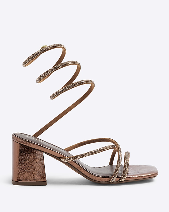 Bronze Swirl Diamante Block Heeled Sandals