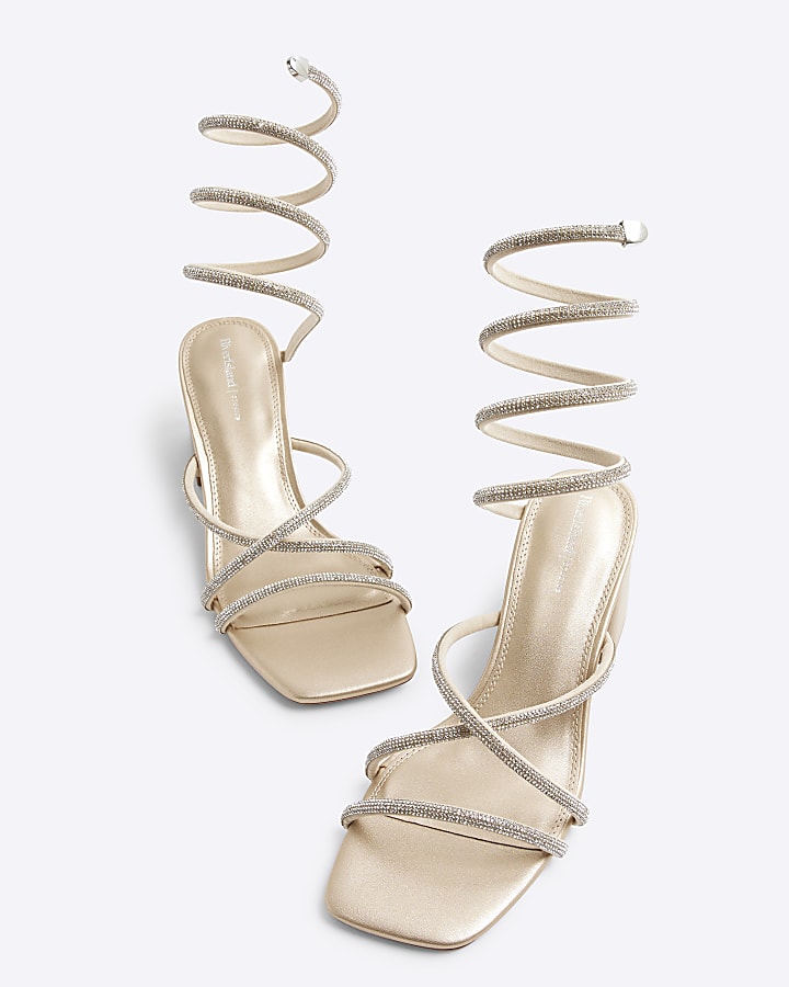 Silver Diamante Swirl Block Heeled Sandals