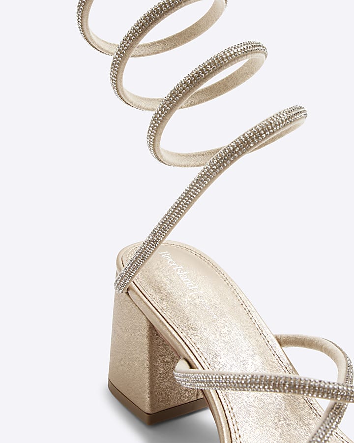 Silver Diamante Swirl Block Heeled Sandals