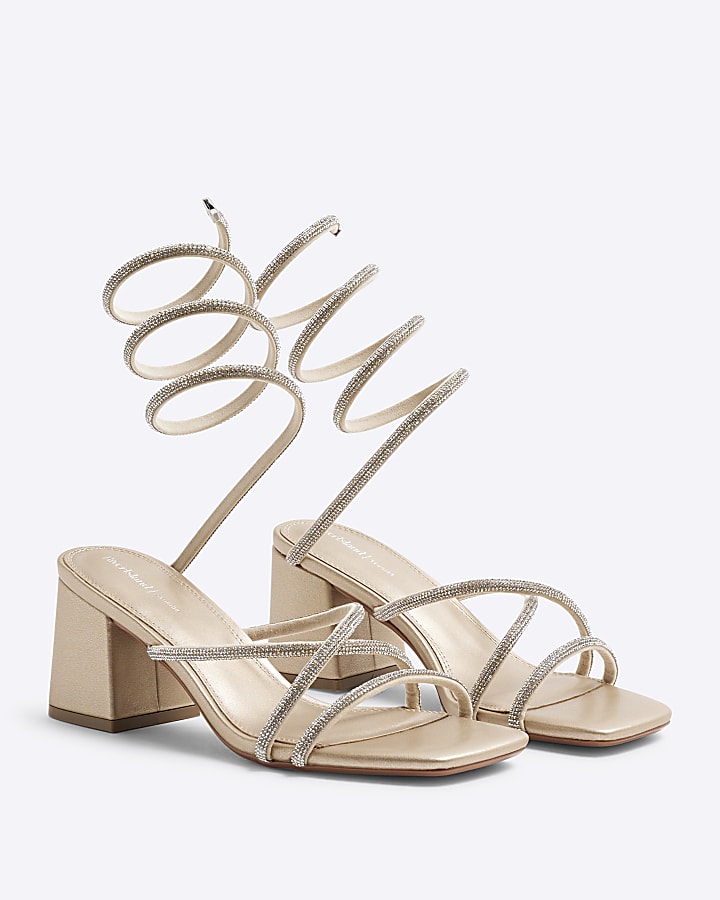 Silver Diamante Swirl Block Heeled Sandals