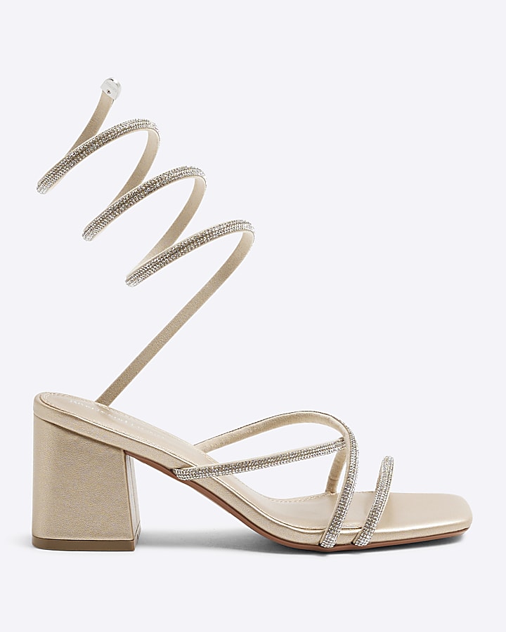 Silver Diamante Swirl Block Heeled Sandals