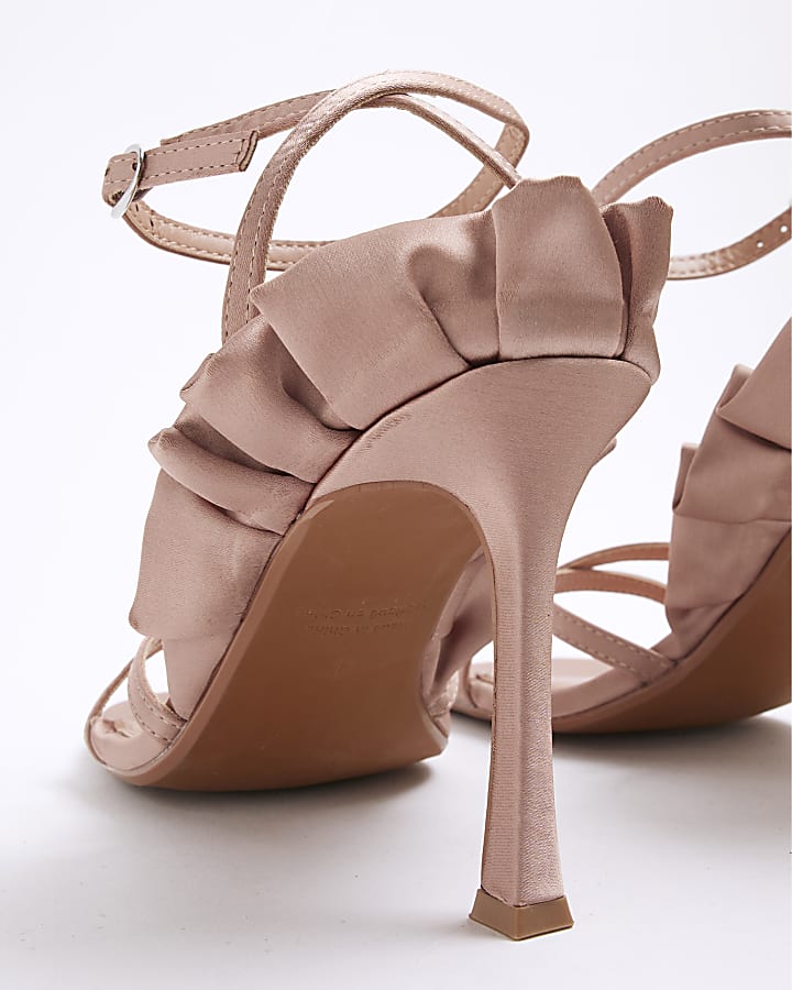 Pink Satin Ruffle Heeled Sandals