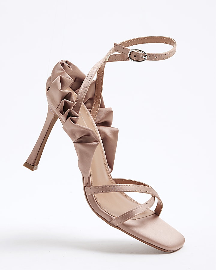 Pink Satin Ruffle Heeled Sandals