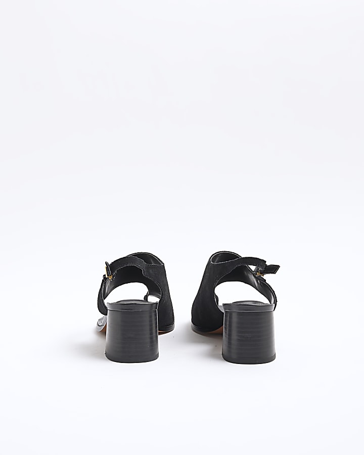 Black Suede Toe Thong Block Heeled Sandals