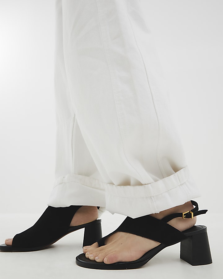 Black Suede Toe Thong Block Heeled Sandals