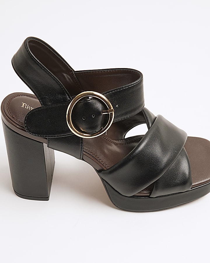 Black Cross Strap Platform Heeled Sandals