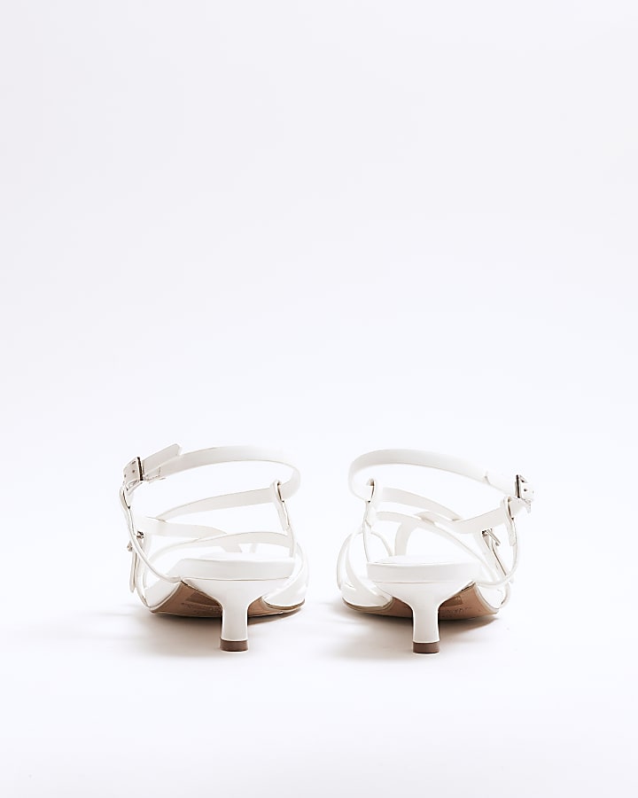 White Toe Strap Kitten Heel Sandals