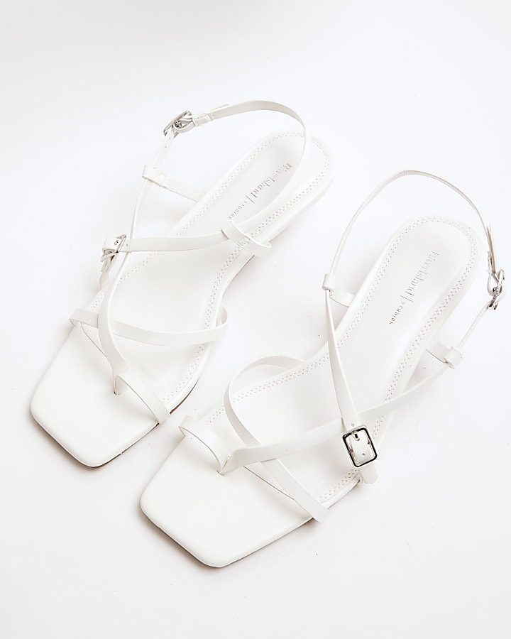 White Toe Strap Kitten Heel Sandals