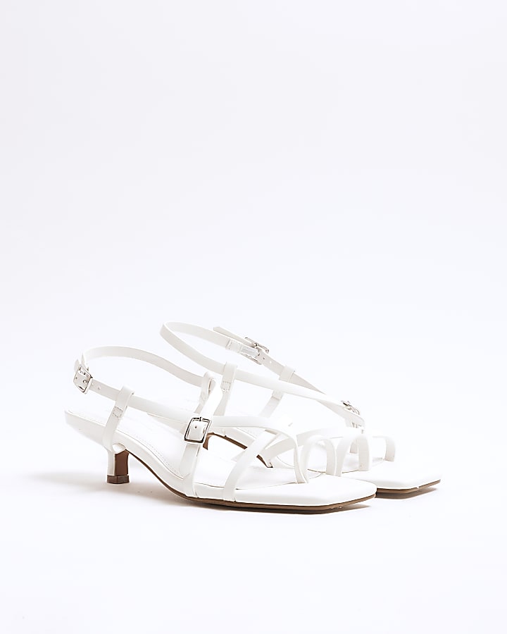 White Toe Strap Kitten Heel Sandals