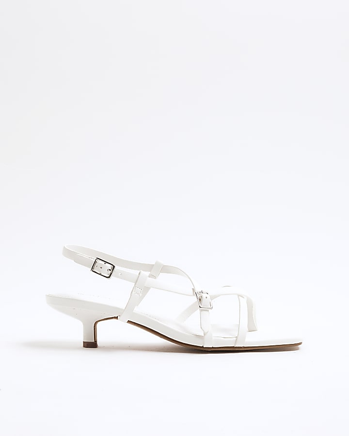 White Toe Strap Kitten Heel Sandals