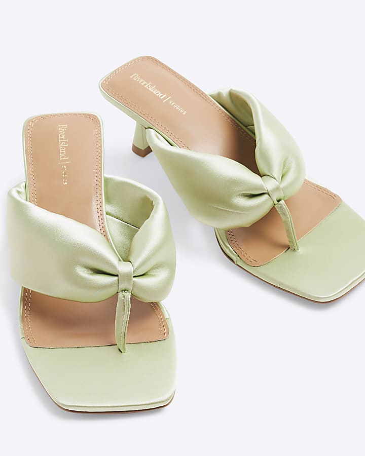 Green Toe Thong Heeled Sandals