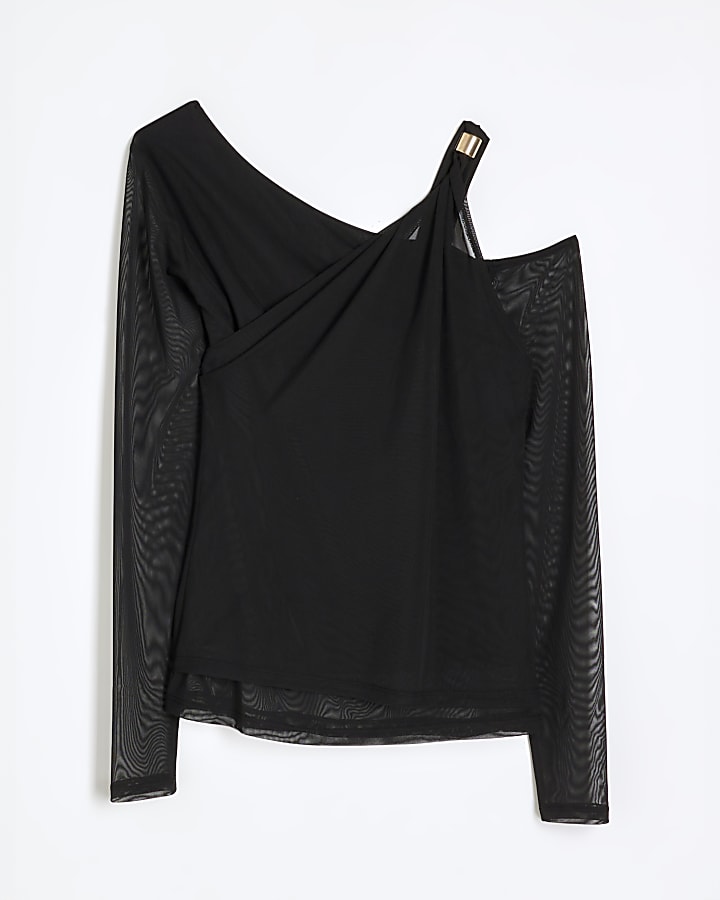 Black Layered Mesh Trim Top