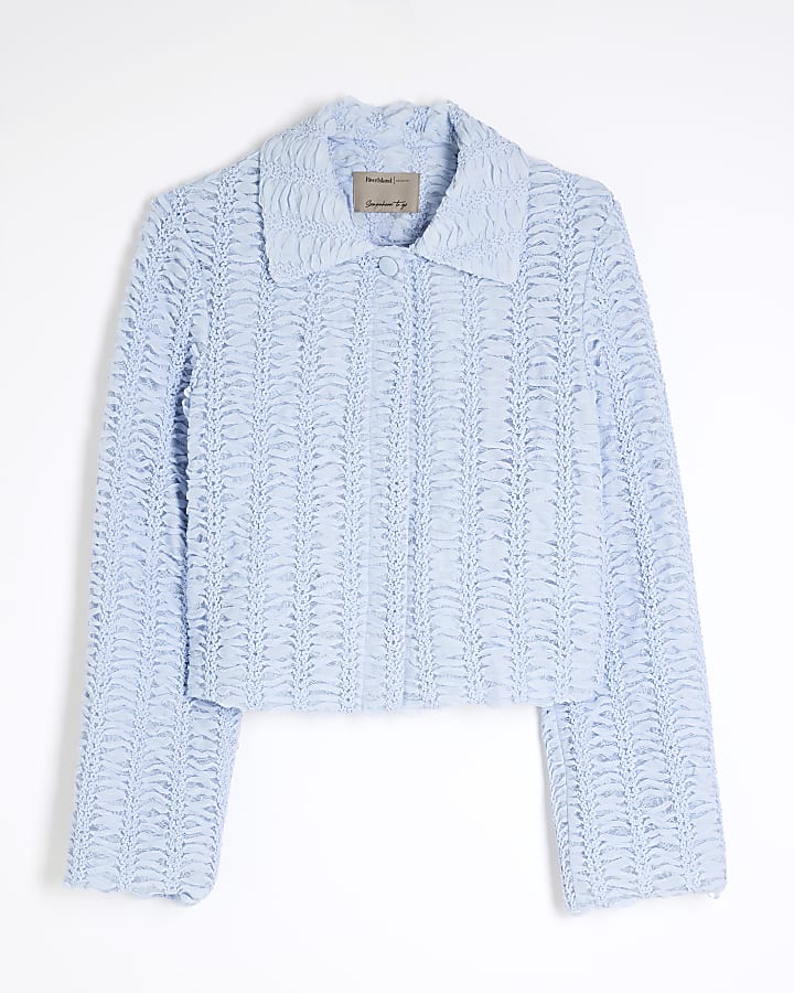 Blue Textured Collar Jacket