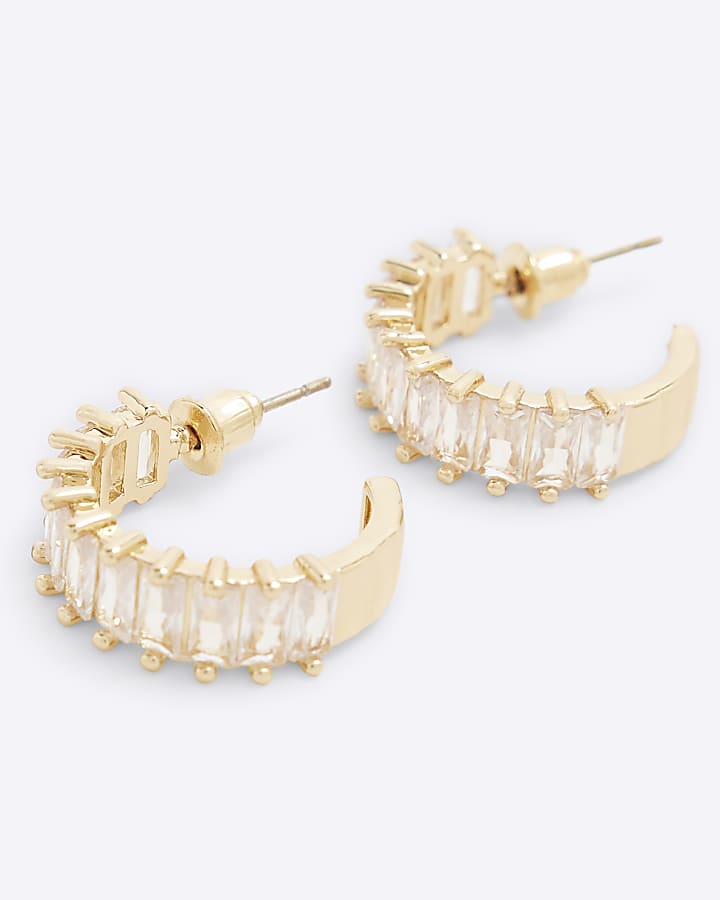 Gold Cubic Zirconia Hoop Earrings