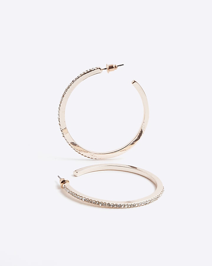 Rose Gold Diamante Hoop Earrings