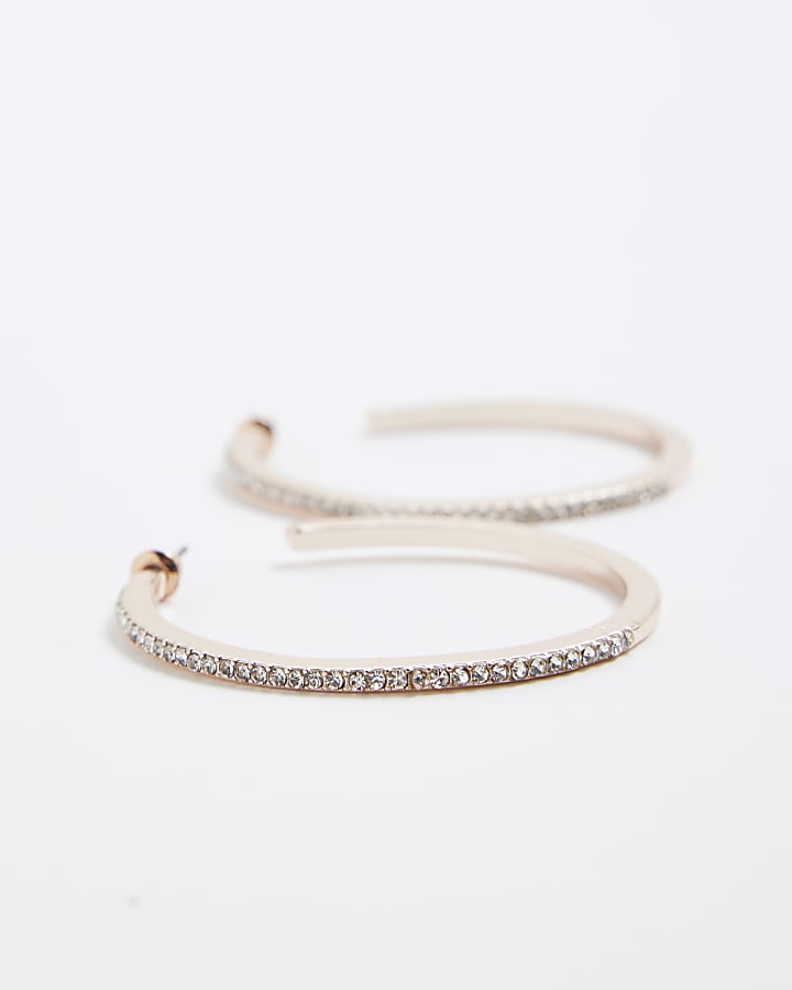 Rose Gold Diamante Hoop Earrings