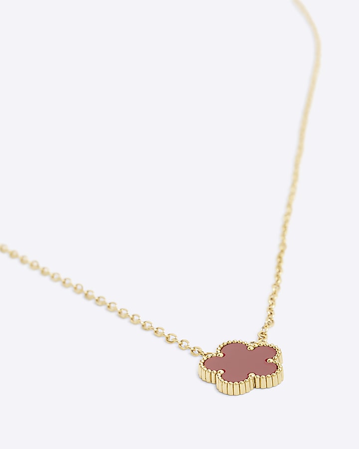 Red Stainless Steel Flower Chain Necklace