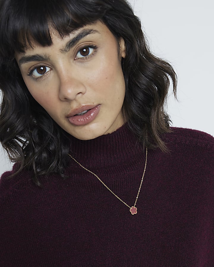 Red Stainless Steel Flower Chain Necklace