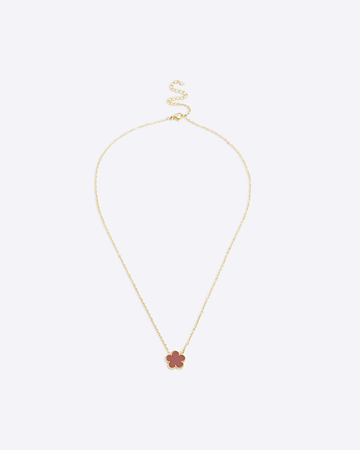 Red Stainless Steel Flower Chain Necklace