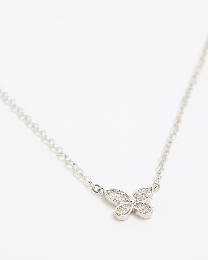 Silver Cubic Zirconia Butterfly Necklace