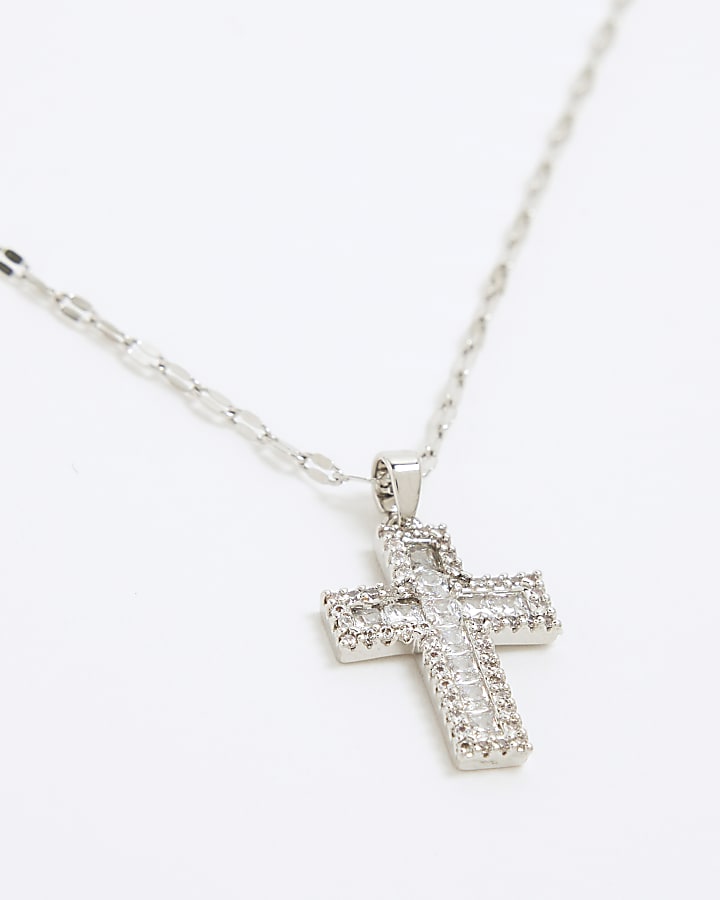 Silver Cross Cubic Zirconia Necklace