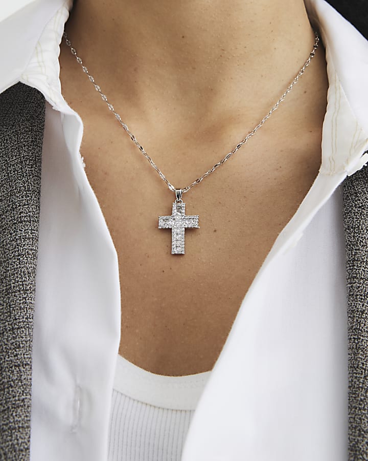 Silver Cross Cubic Zirconia Necklace