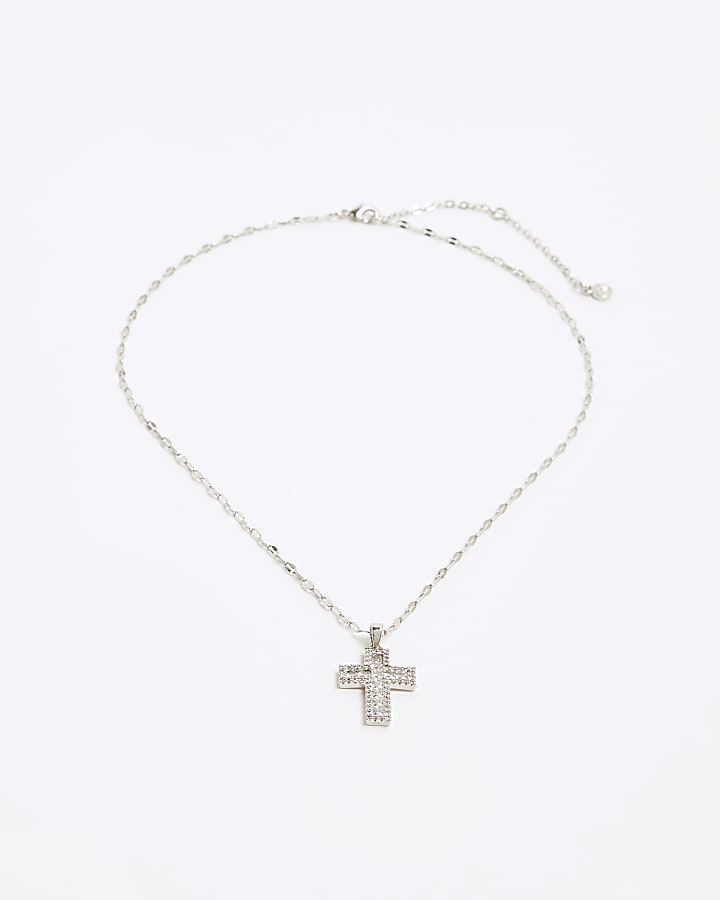 Silver Cross Cubic Zirconia Necklace