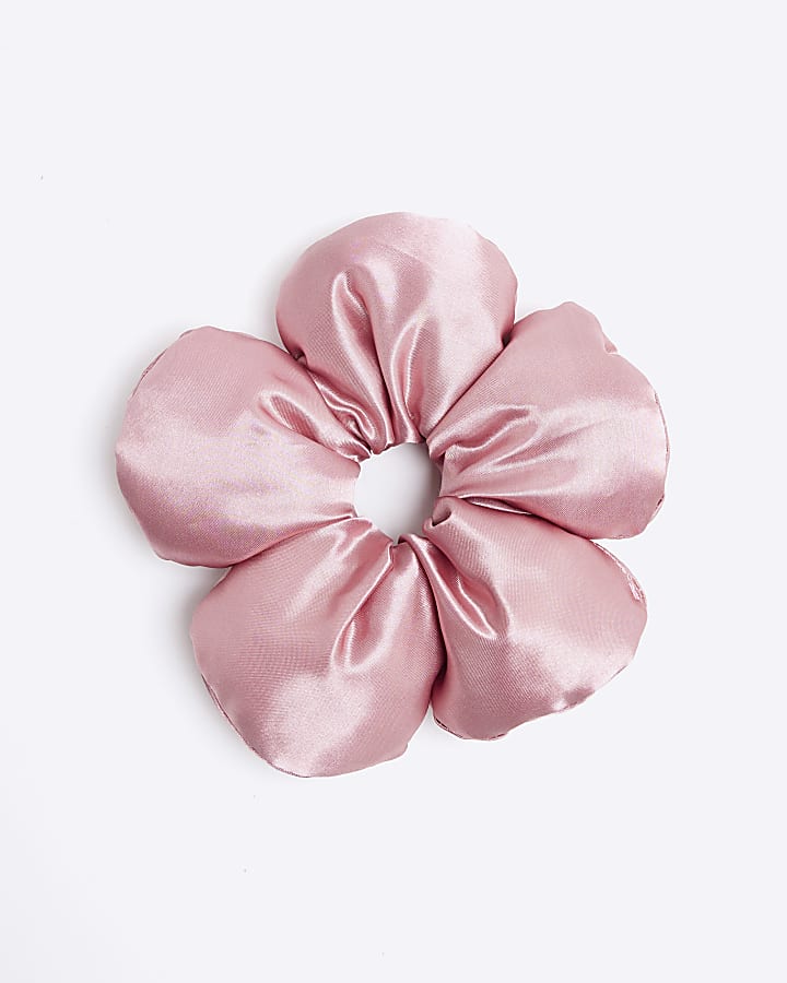 Pink Flower Puffed Scrunchie