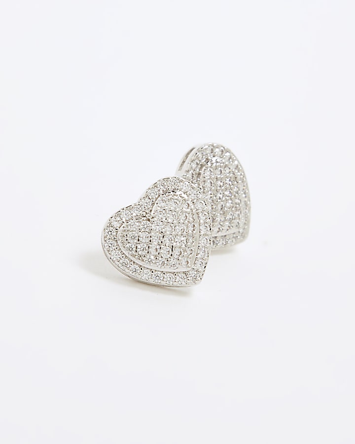 Silver Heart Stud Cubic Earrings