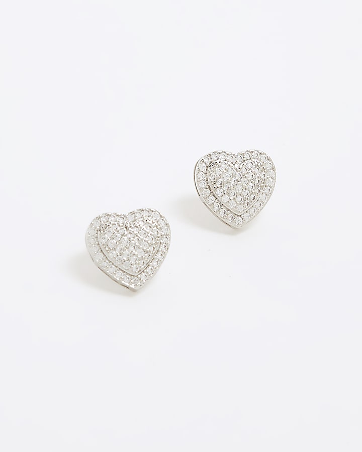 Silver Heart Stud Cubic Earrings