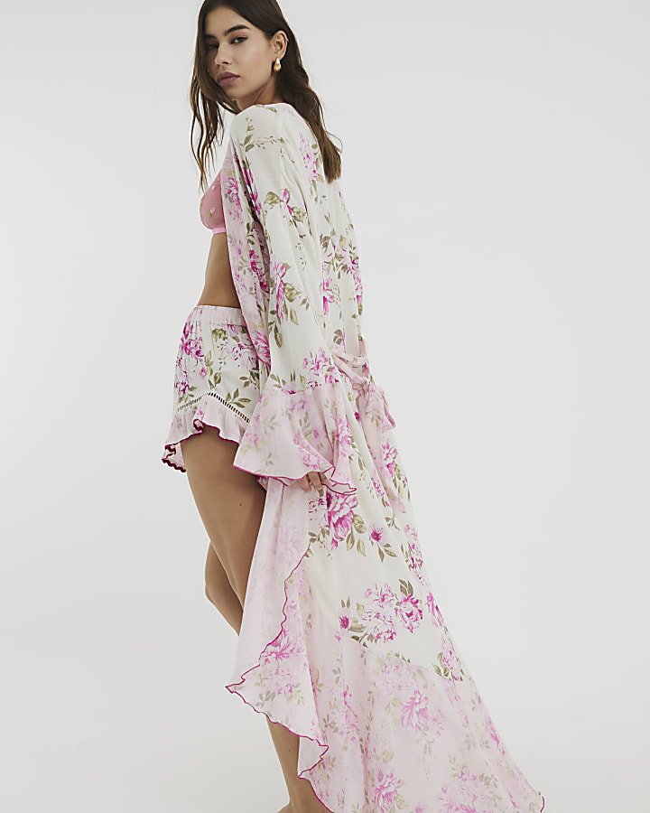 Pink Waterfall Floral Maxi Robe